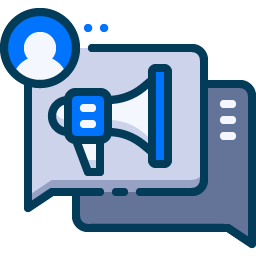 Graphic of a bullhorn inside a chat message box