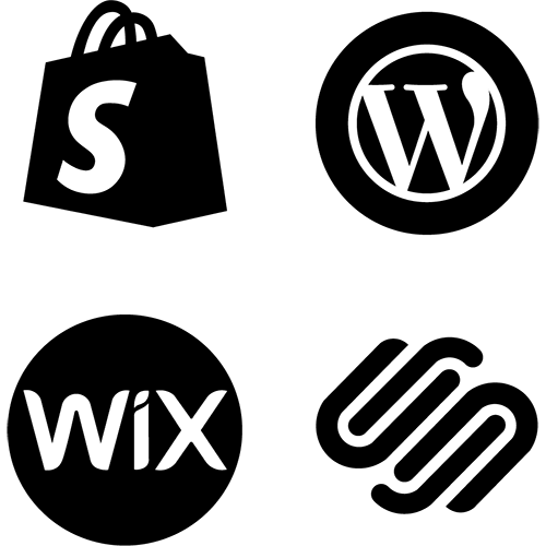 Shopify, WordPress, Wix and squarespace logos.
