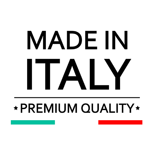 Made in Italy origin label with the Italian colors and the words premium quality underneath.