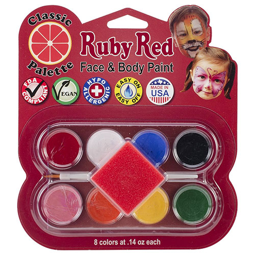 Set of 8 colots of face paint with sponge and brush.
