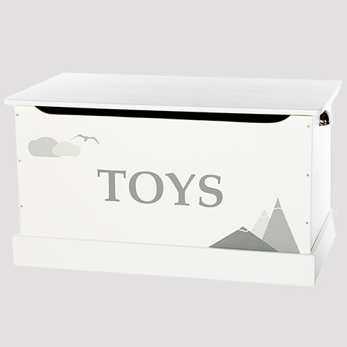 White wooden toy box.