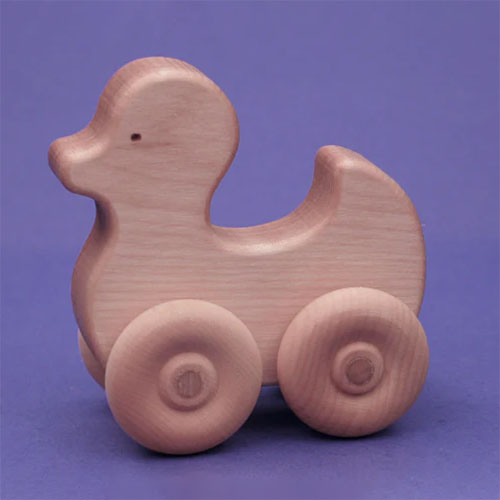 Wheeled wooden duck.