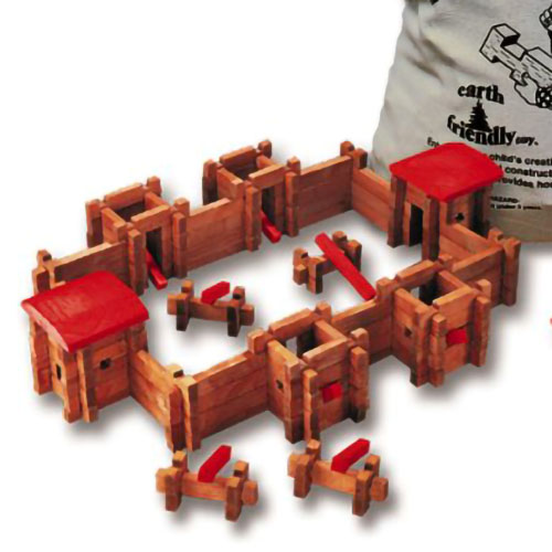 Wooden toy fort building set.