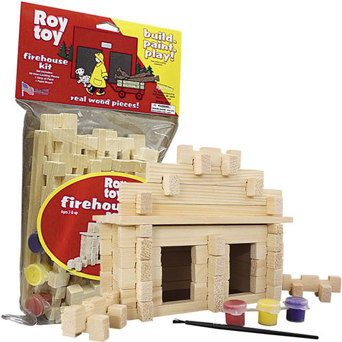 Paintable wooden toy firehouse building set.