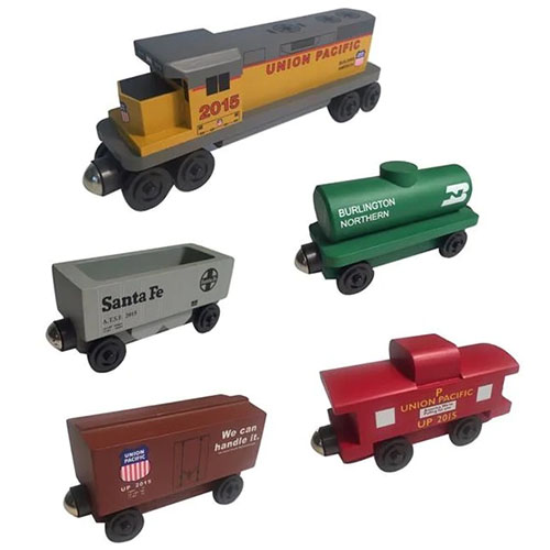 Union Pacific wooden toy train set.