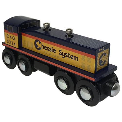 Toy wooden locomotive.