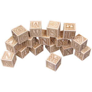 Plain wooden engraved alphabet blocks. 