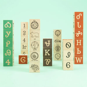 American made, wooden alphabet blocks in Cherokee.