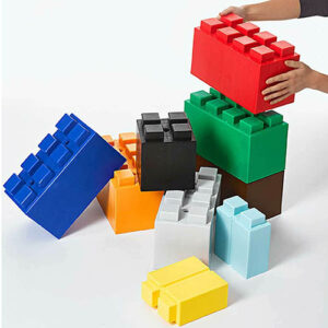Giant multicolored plastic building blocks.
