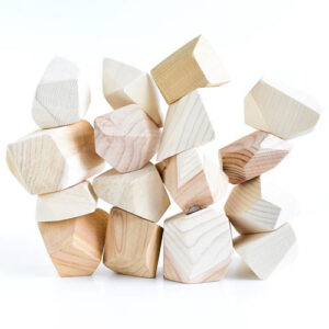 Unpainted wooden gem blocks.