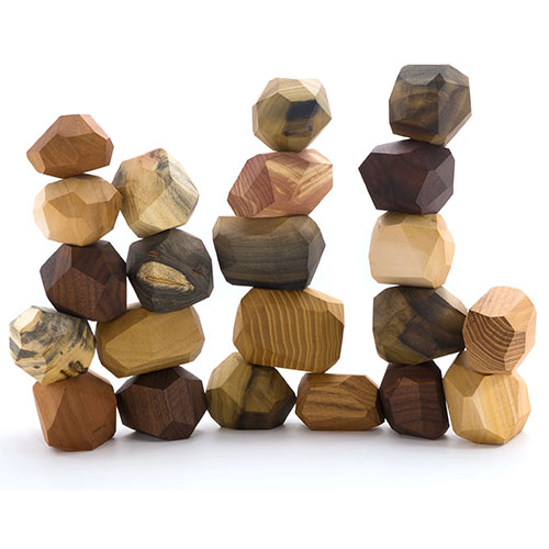 Naturally colored wooden gem blocks.