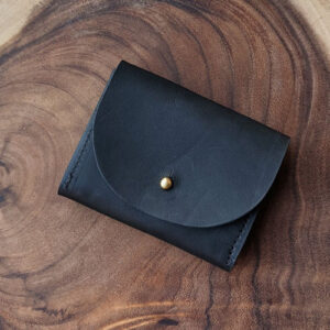 Black leather women's snap wallet.