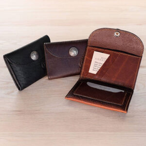 Small brown and black leather snap wallets from Buffalo Billfold.