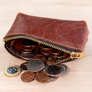 Brown leather coin purse with zipper from Buffalo Billfold.