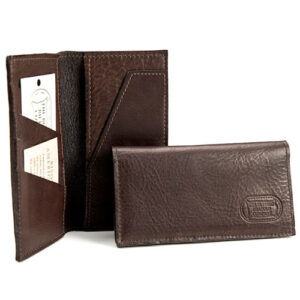 Brown leather checkbook cover from Buffalo Billfold.