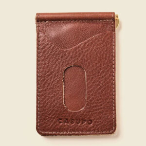 Brown leather money clip by Casupo.