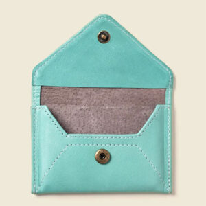 Blue-green leather envelope snap wallet by Casupo.