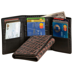 Elephant leather trifold wallet with 9 card slots and 1 cash slot by Bullhide Belts.