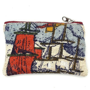 Zip pouch made from fabric with sailboat pattern by Crystalyn Kae.