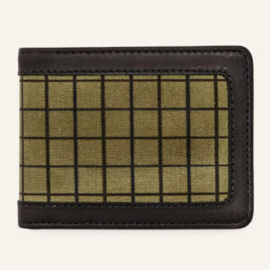 Bifold wallet made from green twill and dark brown leather by Filson.