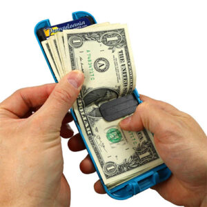 Open Flipside wallet demonstrating money clip feature.