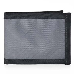 Grey fabric RFID wallet made from recycled polyester by Flowfold.