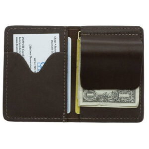 Black leather card holder with money clip by Fox Creek.