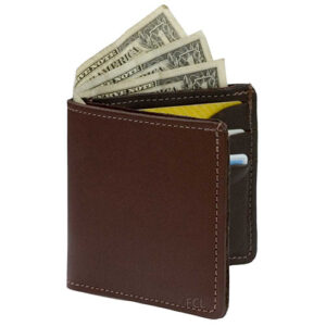 Brown leather bifold wallet by Fox Creek.