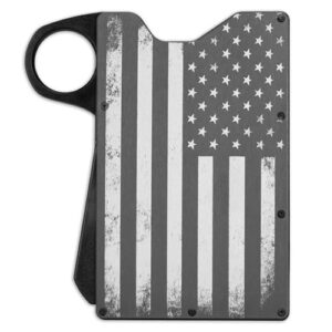 Aluminum card wallet laser-engraved with American flag design by Grip6.