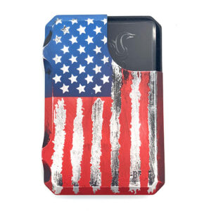 Minimalist aluminum wallet with American flag design by Hell-Bent.