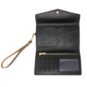 Black leather clutch wallet by Lifetime Leather.