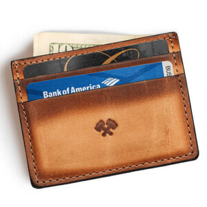 Brown leather card holder by Main Street Forge.