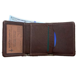 Brown leather trifold wallet  by North Star Leather.