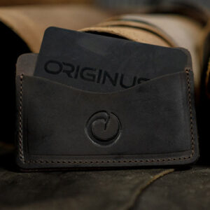 Black leather card holder by Origin.