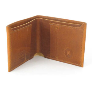 Brown leather bifold wallet by Queen City.
