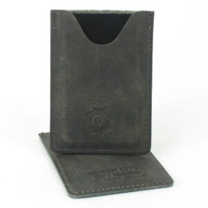 Vertical grey leather card case by Queen City.