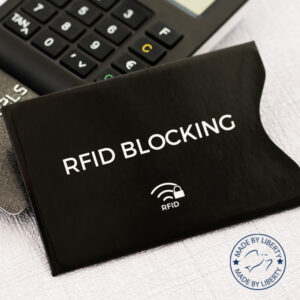 Image of RFID wallet made in USA with Made By Liberty seal.