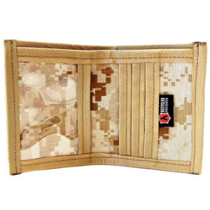 Nylon desert camo bifold wallet by Recycled Firefighter.