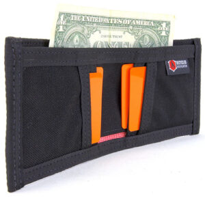 Nylon bifold wallet with card and cash slots by Recycled Firefighter.