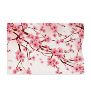 White RFID blocking card sleeve with Japanese blossoms pattern.