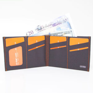 Grey bifold wallet with 4 parallel card slots by Slimfold.