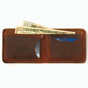 Brown leather bifold wallet with 2 card slot and 1 cash slot by Waltzing Matilda.