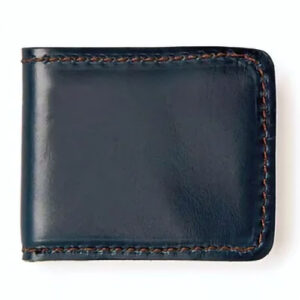Blue leather bifold wallet by Waltzing Matilda.