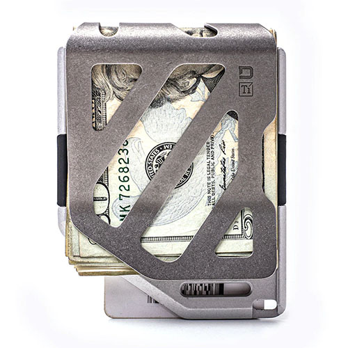 MC01 money clip with large stack of bills in the clip.
