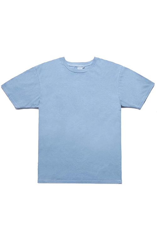 Light blue short sleeve t-shirt.