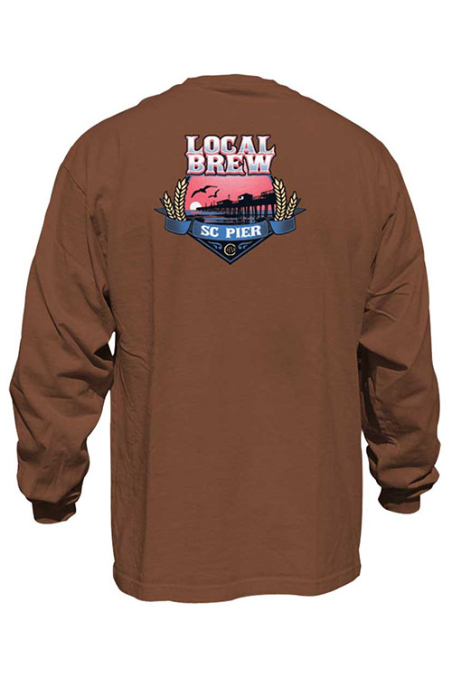 Brown long sleeve t-shirt with image of SC pier on the chest.