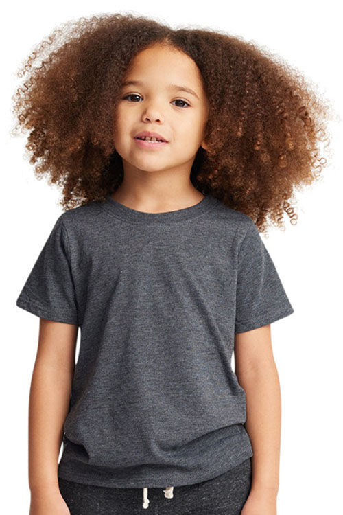 Child wearing dark grey t-shirt.