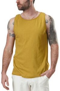 Man wearing yellow tank top.