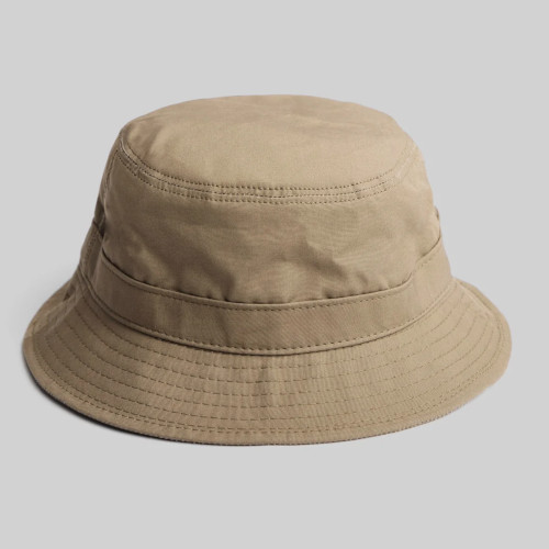 Beige cotton twill bucket hat.