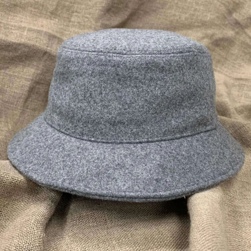 Grey wool bucket hat.